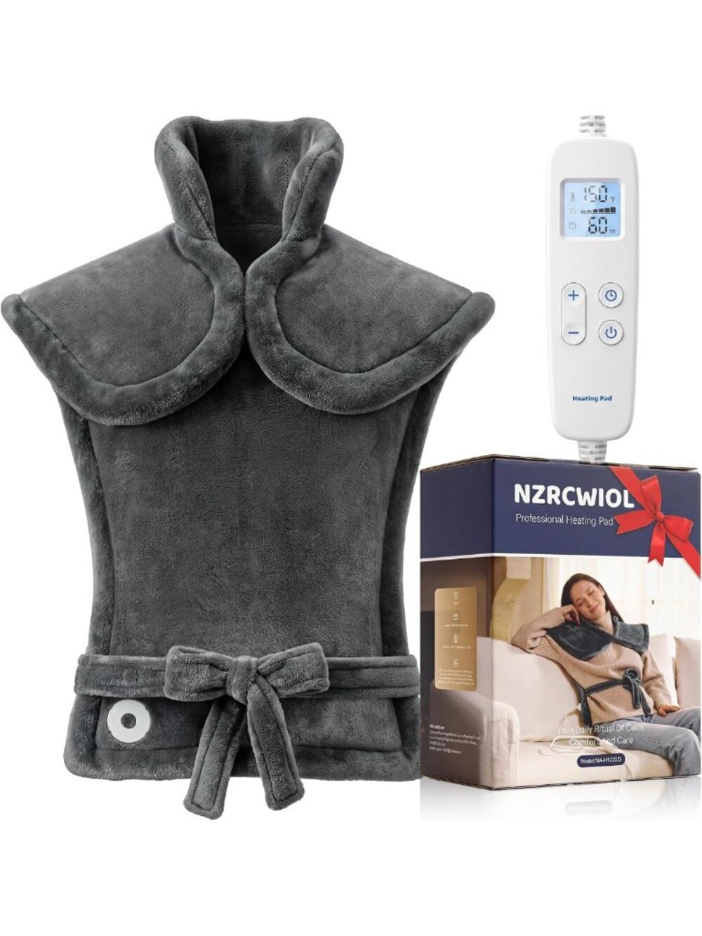 Large Electric Heating Pad for Neck & Back Pain Relief - 6 Heat Levels, Auto